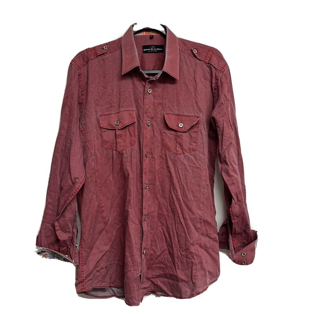 Jared Lang x Nelson De La Nuez Limited Ed. Red Button-Up Dress Shirt Size M